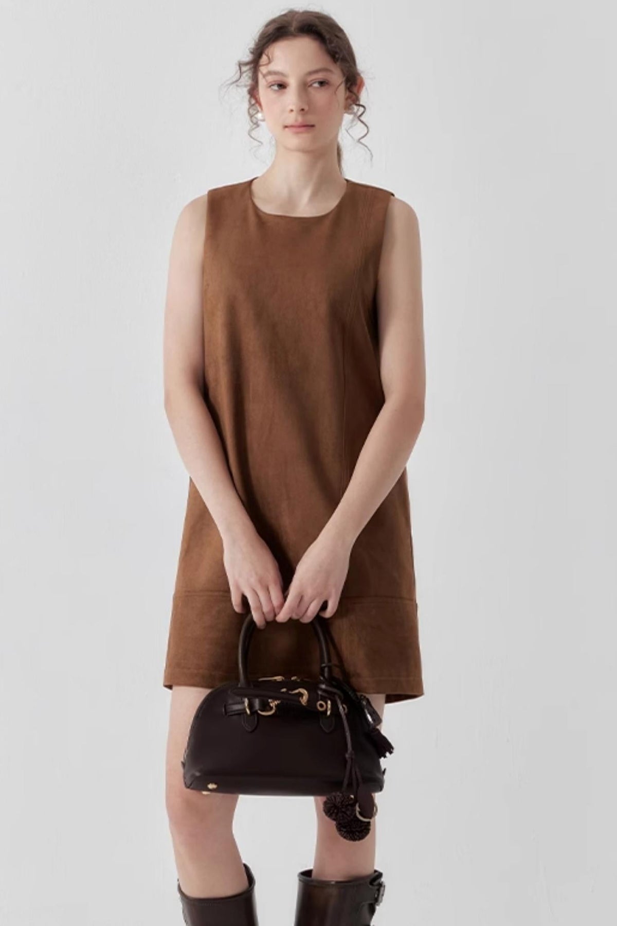 Brown Suede Patchwork Mini Dress