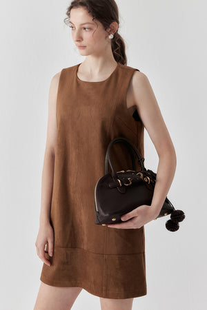 Brown Suede Patchwork Mini Dress