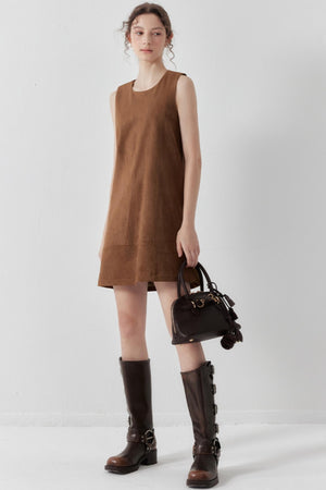 Brown Suede Patchwork Mini Dress