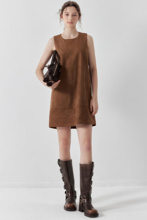 Brown Suede Patchwork Mini Dress