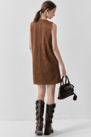Brown Suede Patchwork Mini Dress