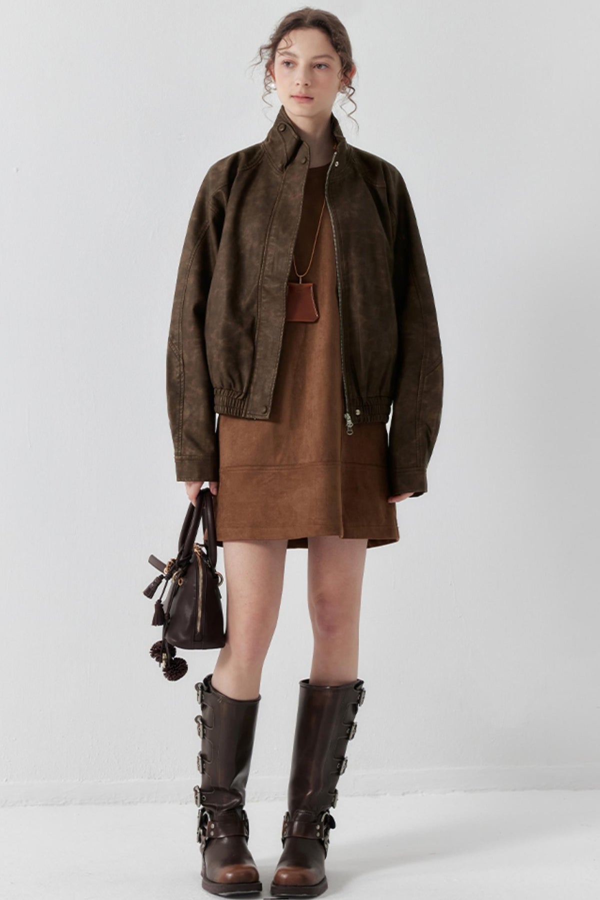 Brown Suede Patchwork Mini Dress