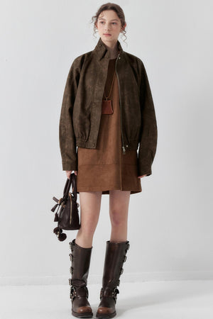 Brown Suede Patchwork Mini Dress