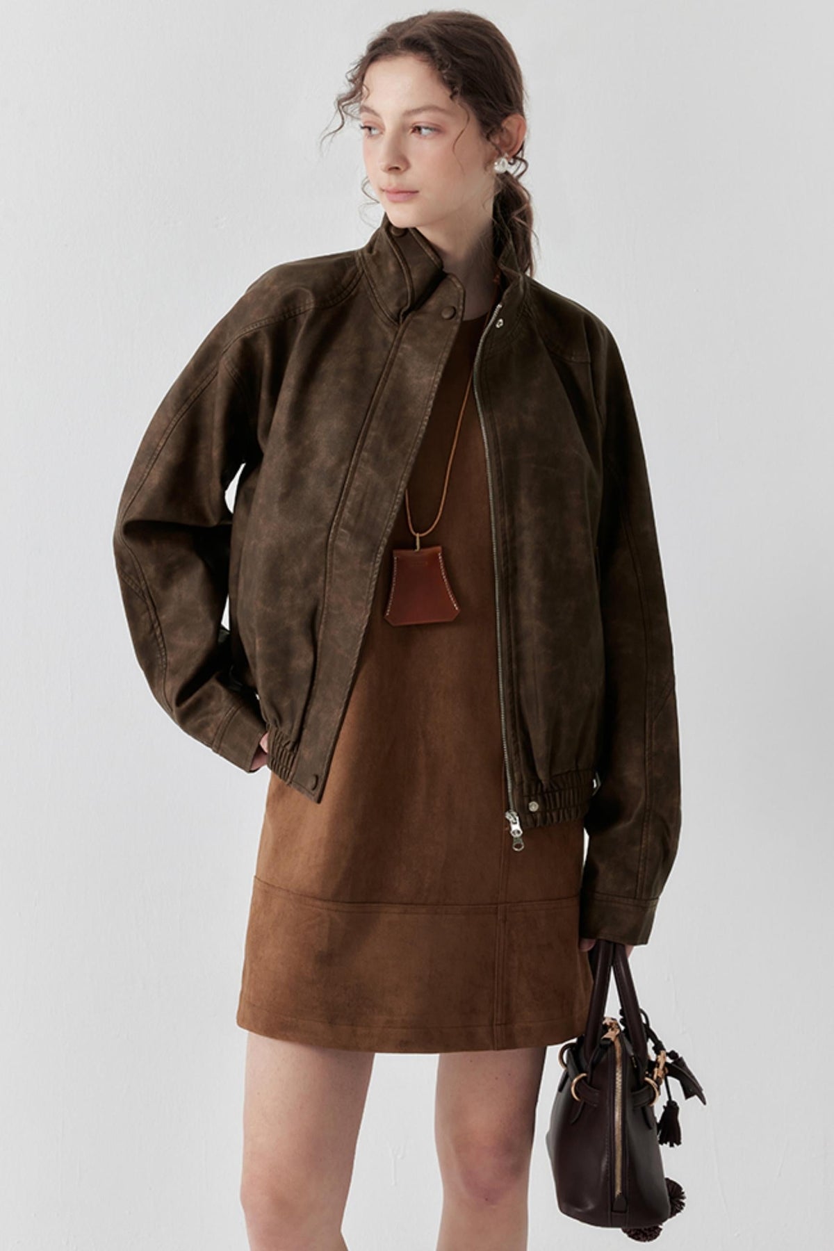 Brown Suede Patchwork Mini Dress
