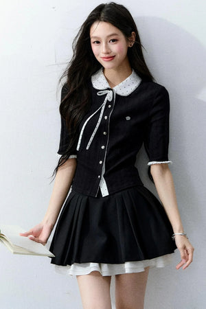 Brown Sugar Doll Collar Cardigan Top Set-Up