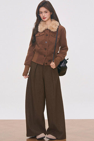 Brown Woolen Jacket And Pants Set-Up