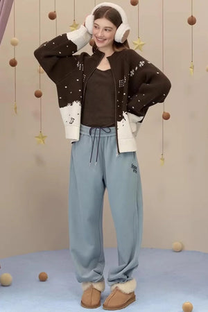 Brushed Fabric Printed Pants