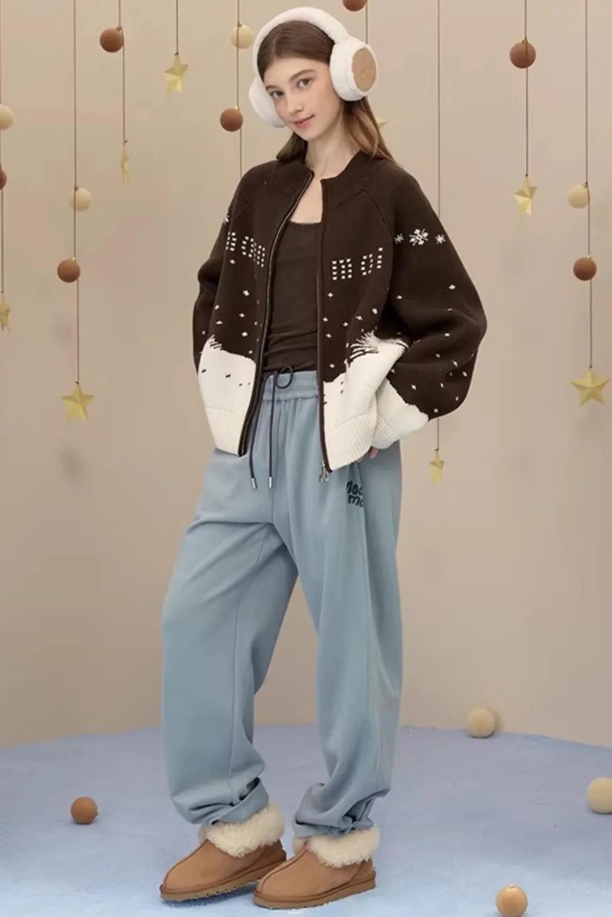 Brushed Fabric Printed Pants