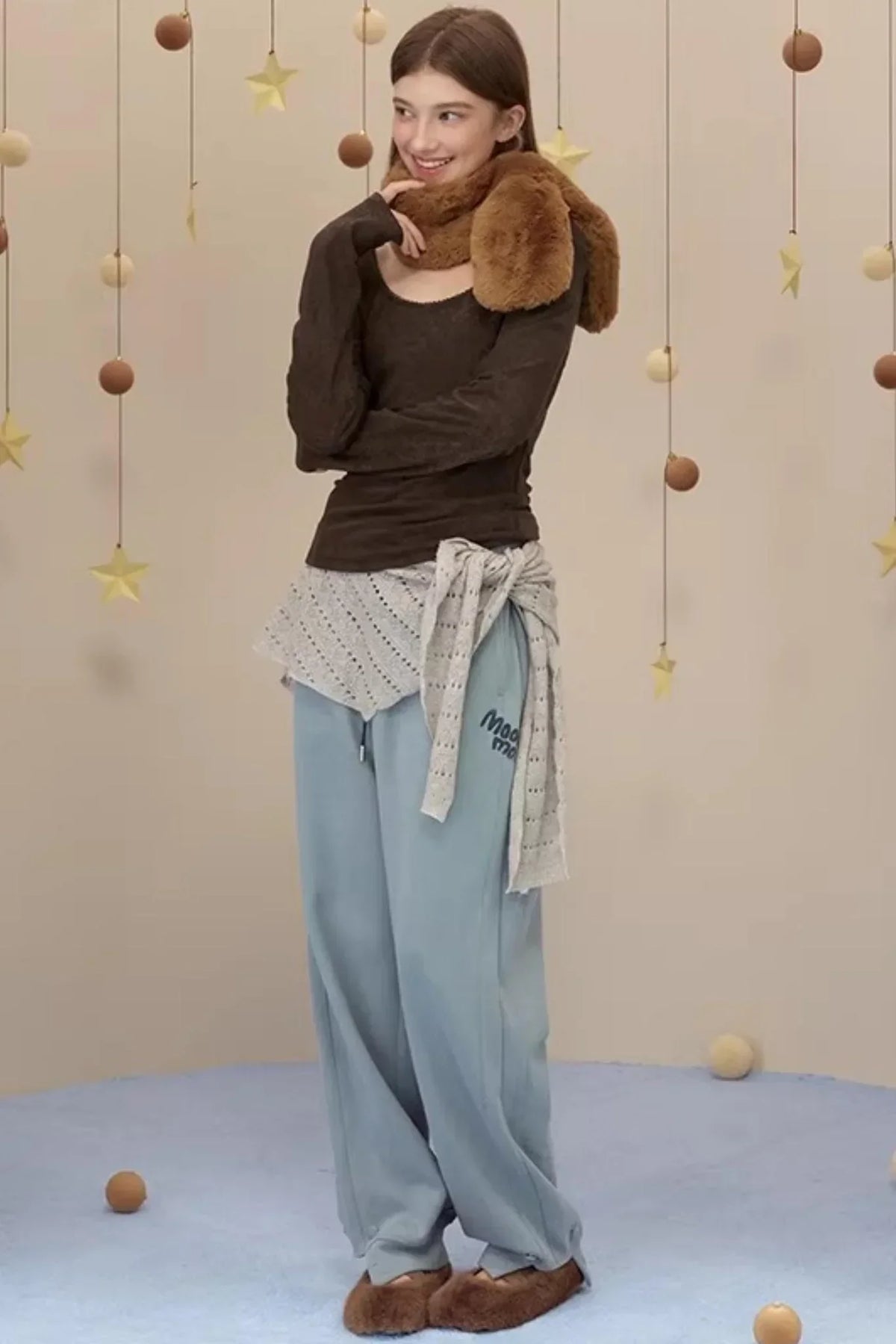 Brushed Fabric Printed Pants