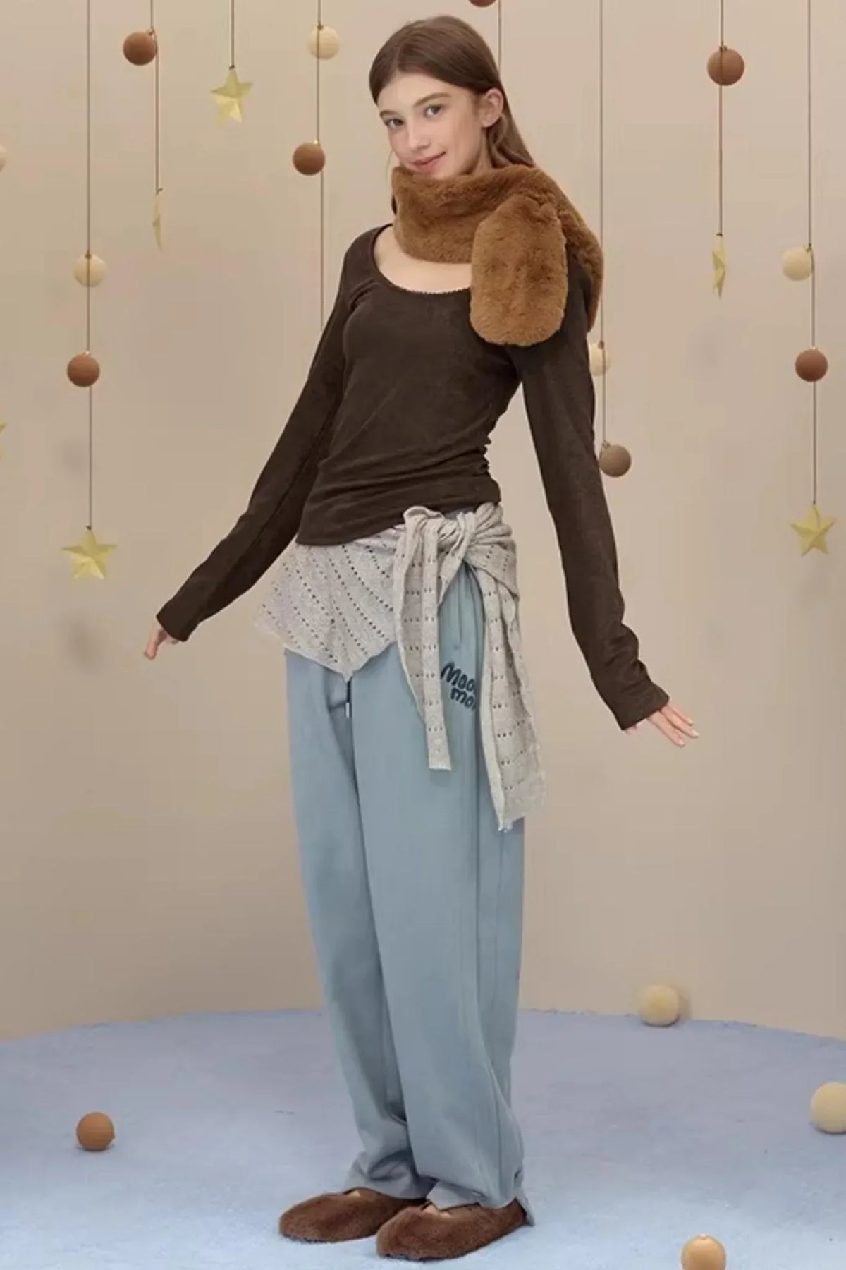 Brushed Fabric Printed Pants