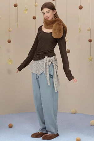 Brushed Fabric Printed Pants
