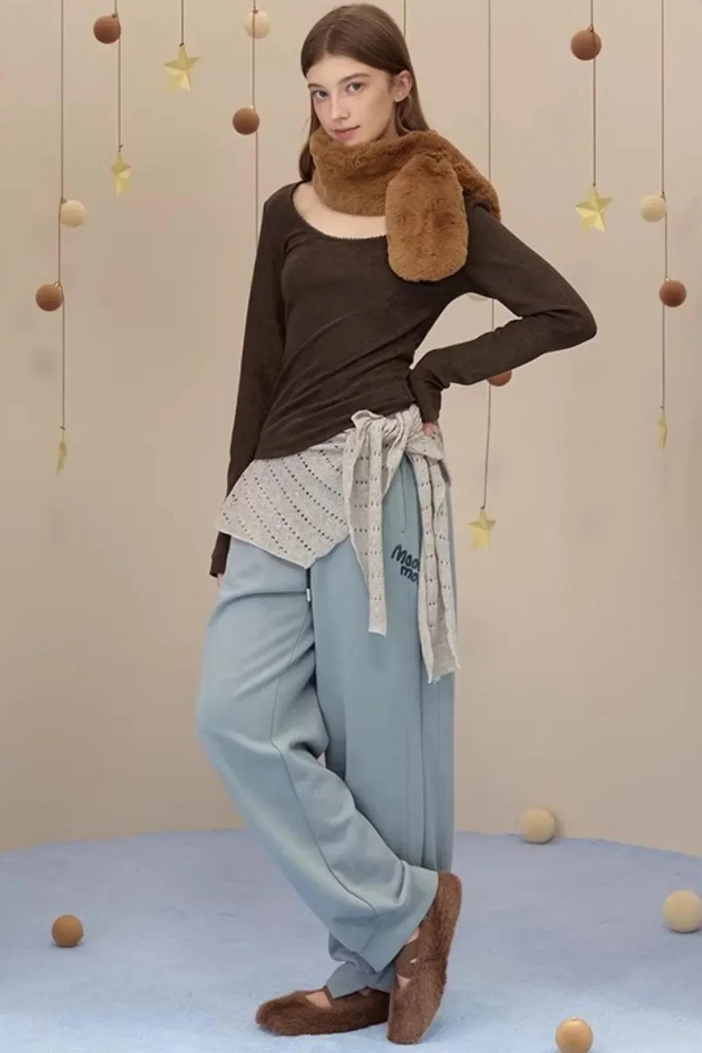 Brushed Fabric Printed Pants