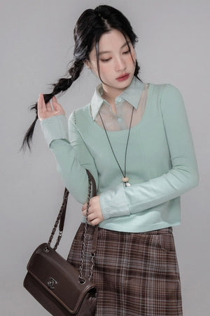 Brushed Plaid Brown Skirt