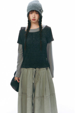 Brushed Stripe Round Neck Long Sleeve Top
