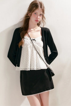 Bubble Polka Dot Ruched Chiffon Camisole Set-Up