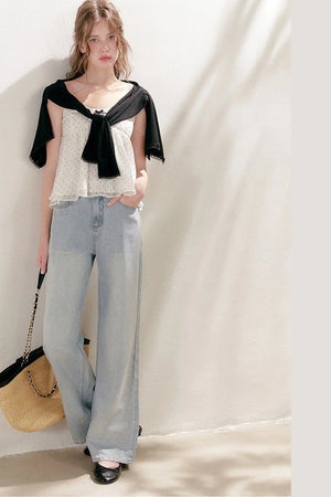 Bubble Polka Dot Ruched Chiffon Camisole Set-Up