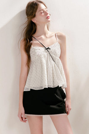 Bubble Polka Dot Ruched Chiffon Camisole Set-Up