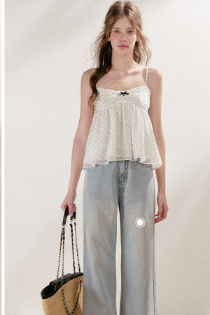 Bubble Polka Dot Ruched Chiffon Camisole Set-Up