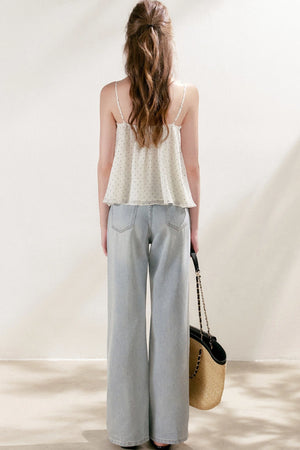 Bubble Polka Dot Ruched Chiffon Camisole Set-Up