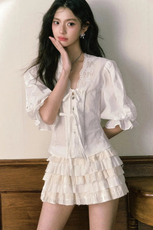 Bubble Sleeve Two Piece Cake Skirt Set-Up