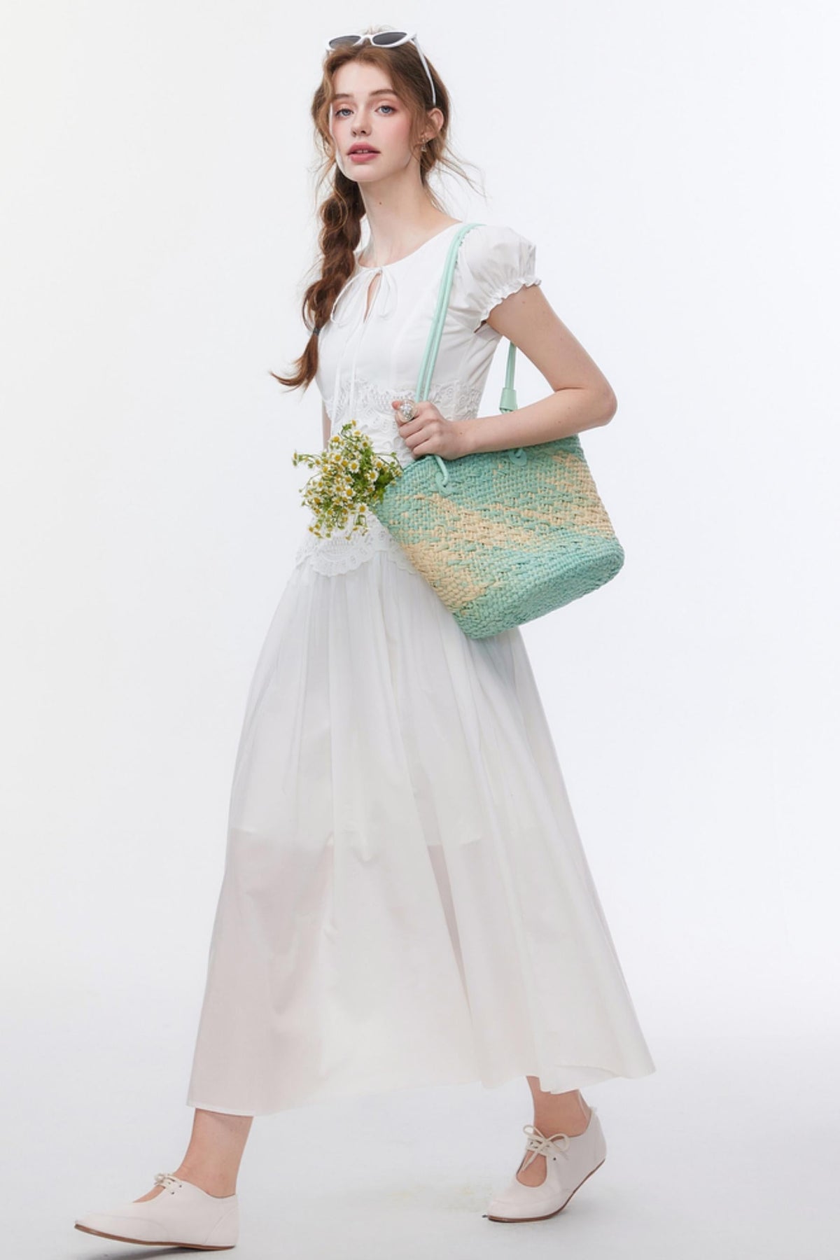 Bubble Sleeve White Dress