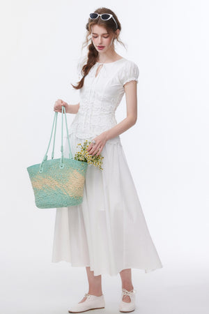Bubble Sleeve White Dress