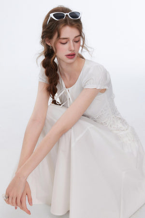 Bubble Sleeve White Dress
