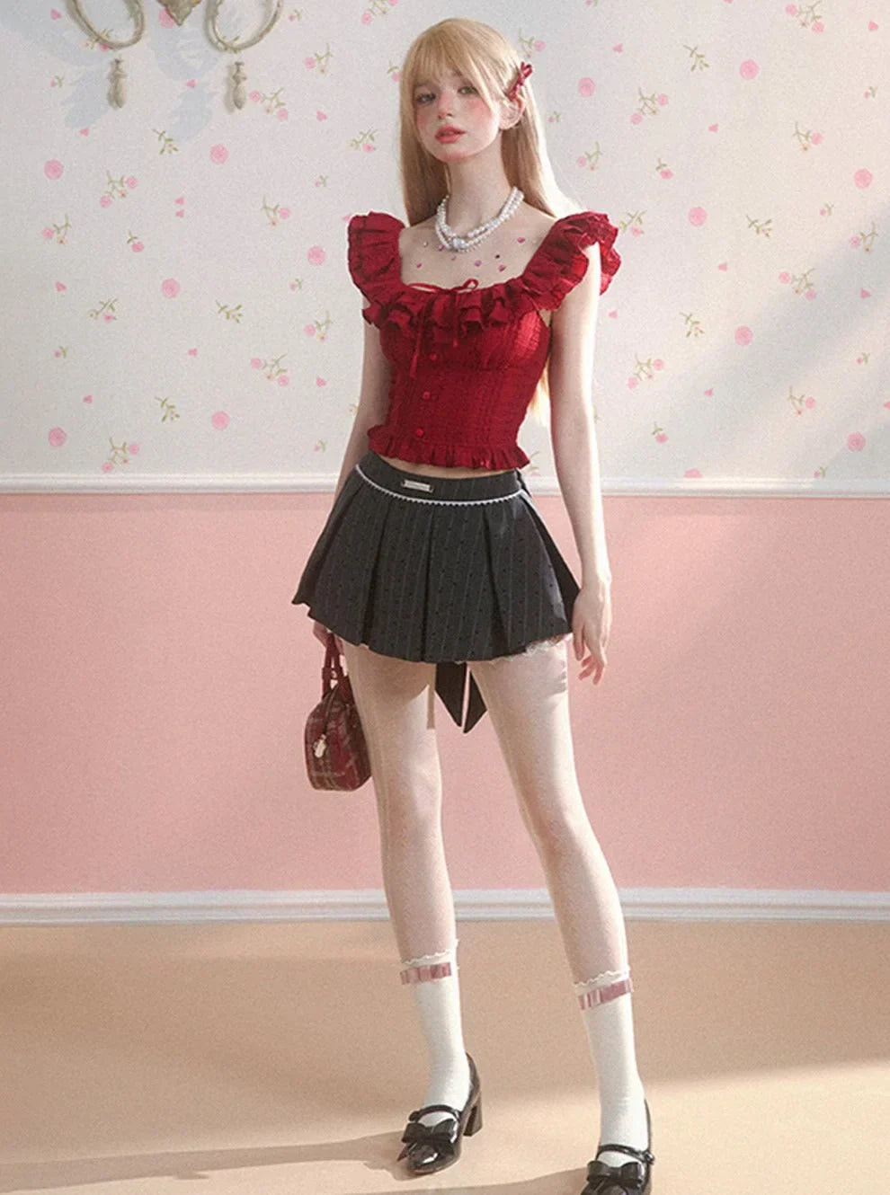 Buff Gray A-Line Pleated Skirt