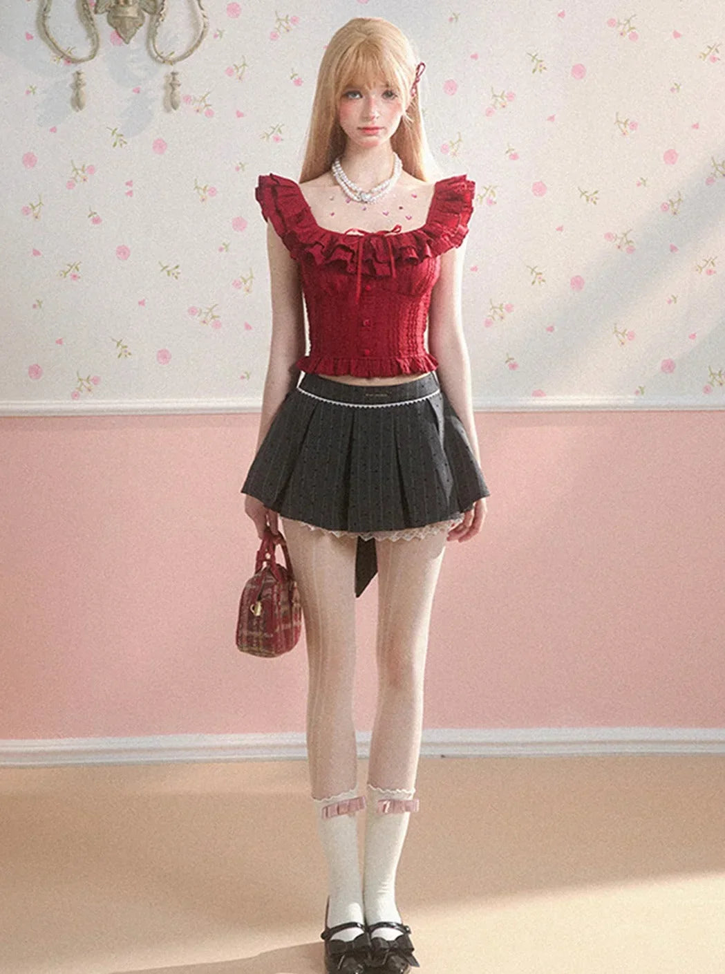 Buff Gray A-Line Pleated Skirt