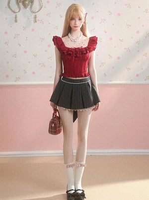 Buff Gray A-Line Pleated Skirt