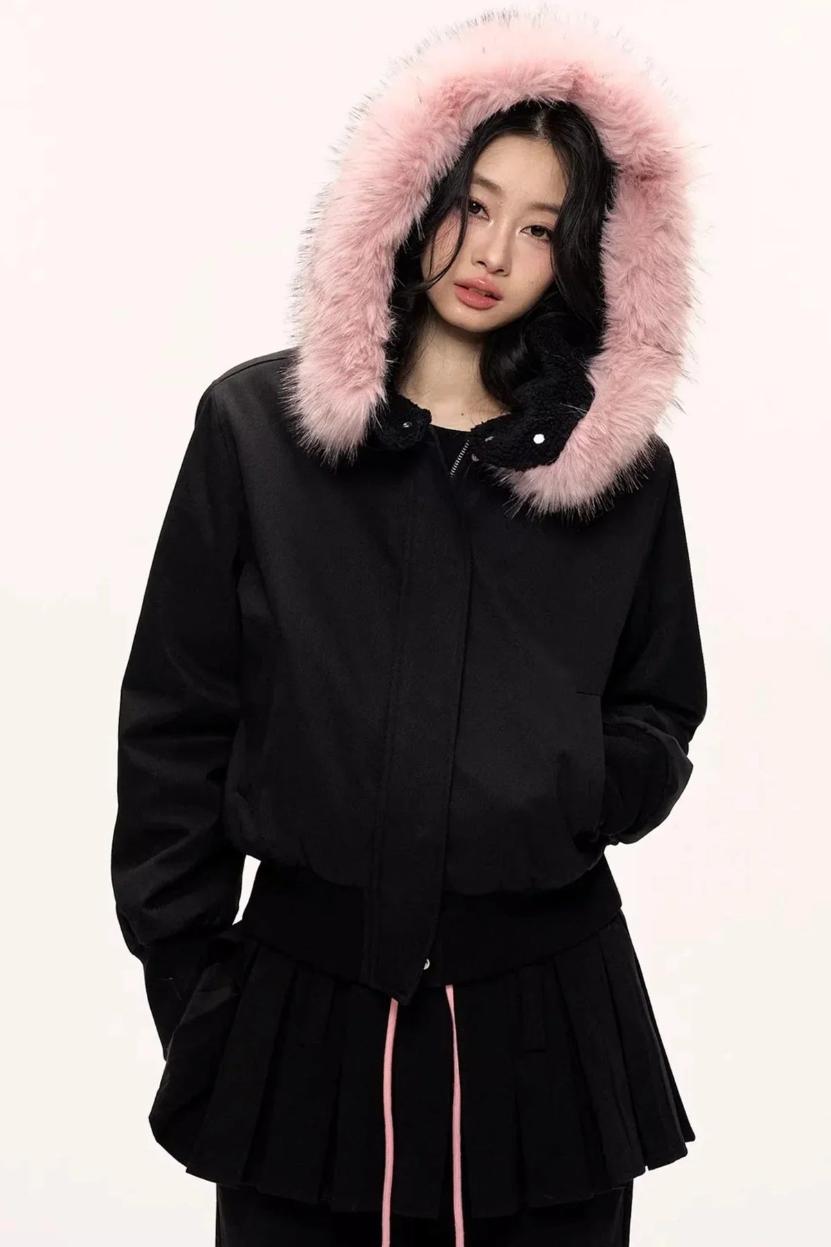 Burgundy Black Fur Collar Coat Set-Up