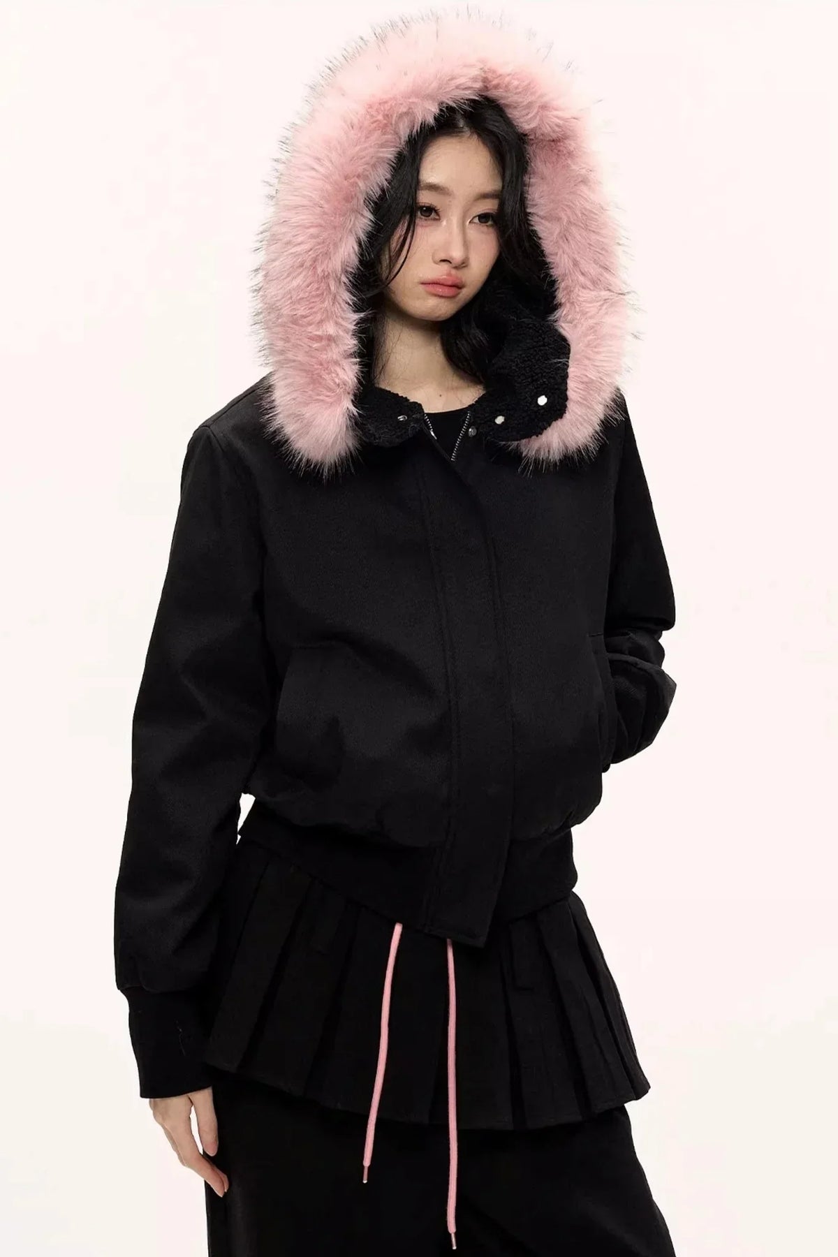 Burgundy Black Fur Collar Coat Set-Up