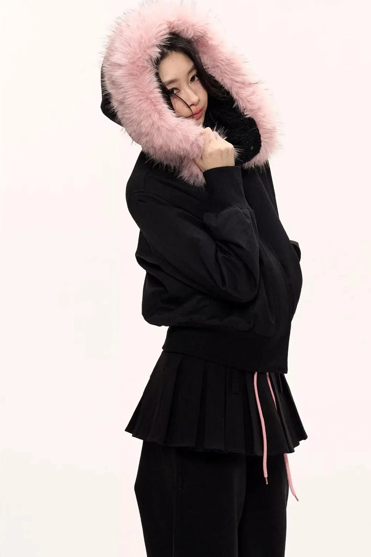 Burgundy Black Fur Collar Coat Set-Up