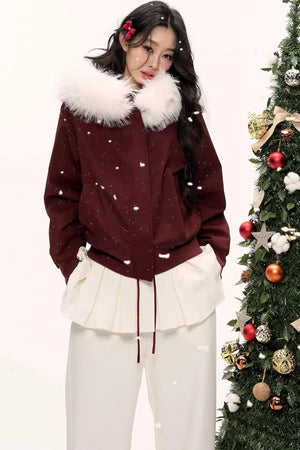 Burgundy Black Fur Collar Coat Set-Up