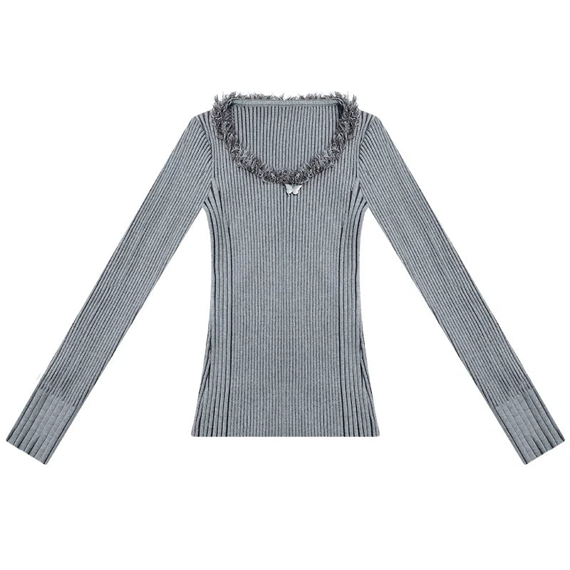 Butterfly Design Slim Knitted Shirt
