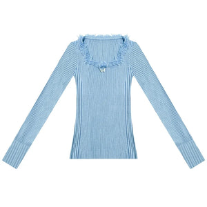 Butterfly Design Slim Knitted Shirt