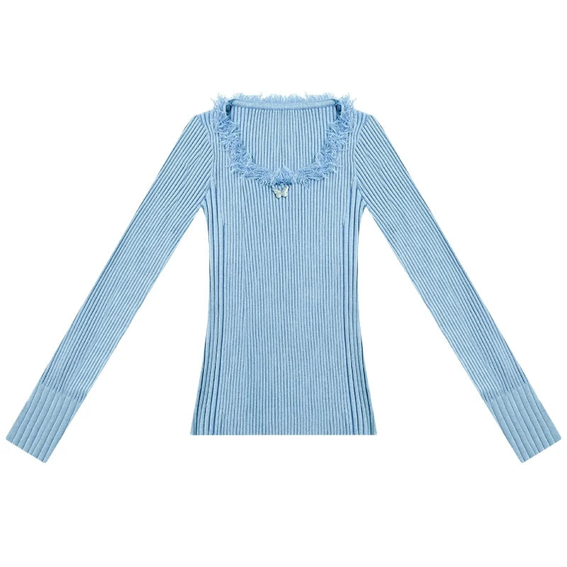 Butterfly Design Slim Knitted Shirt