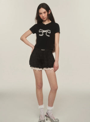 Butterfly Detail Lace Shorts Pants