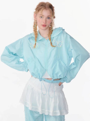 Butterfly Embroidery Hooded Jacket Set-Up