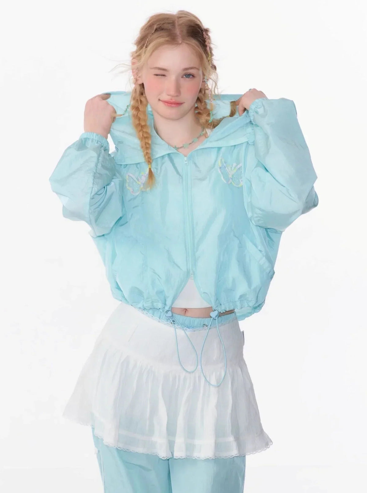 Butterfly Embroidery Hooded Jacket Set-Up