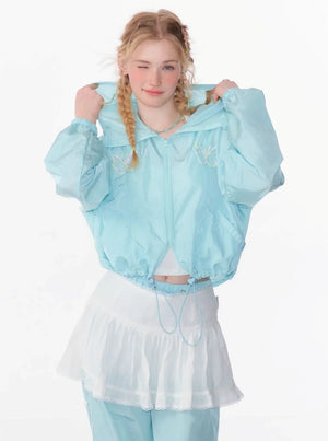 Butterfly Embroidery Hooded Jacket Set-Up