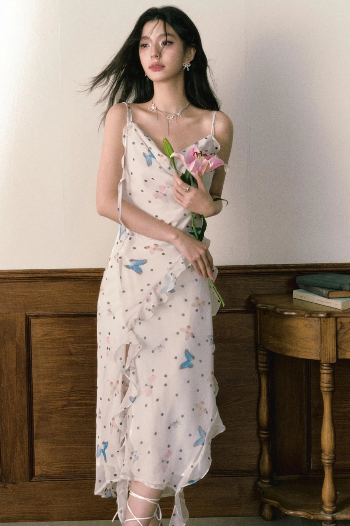 Butterfly Floral Halter Chiffon Maxi Dress