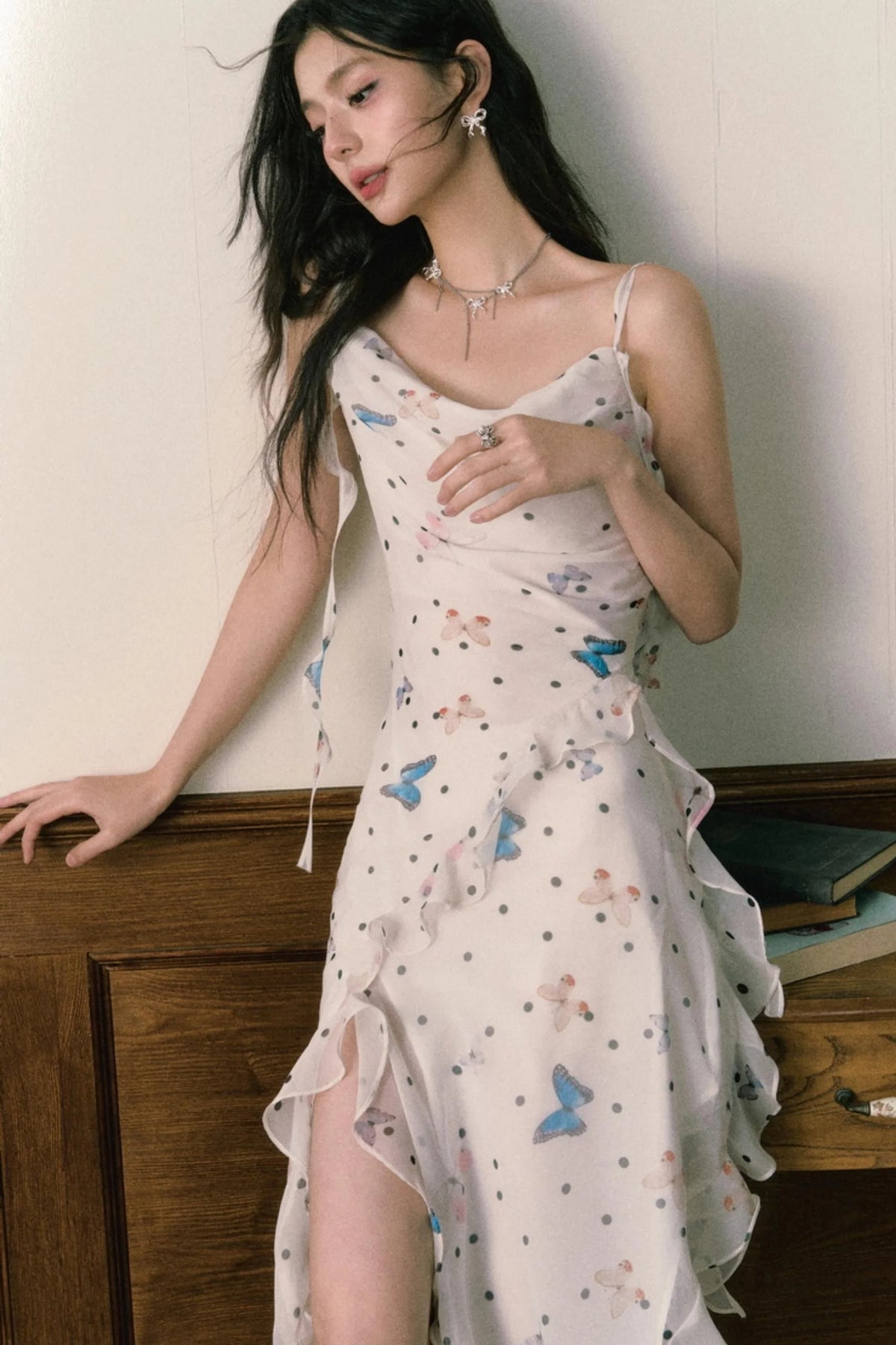 Butterfly Floral Halter Chiffon Maxi Dress