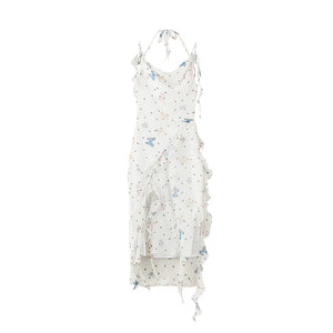 Butterfly Floral Halter Chiffon Maxi Dress