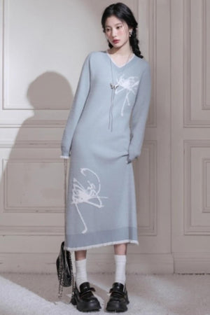 Butterfly Pattern Woolen Dress