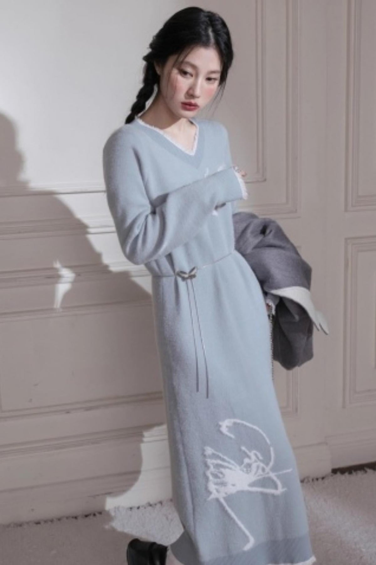 Butterfly Pattern Woolen Dress