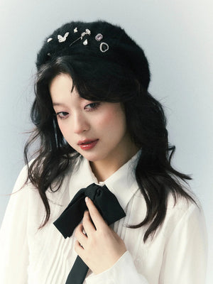 butterfly rose rhinestone beret hat