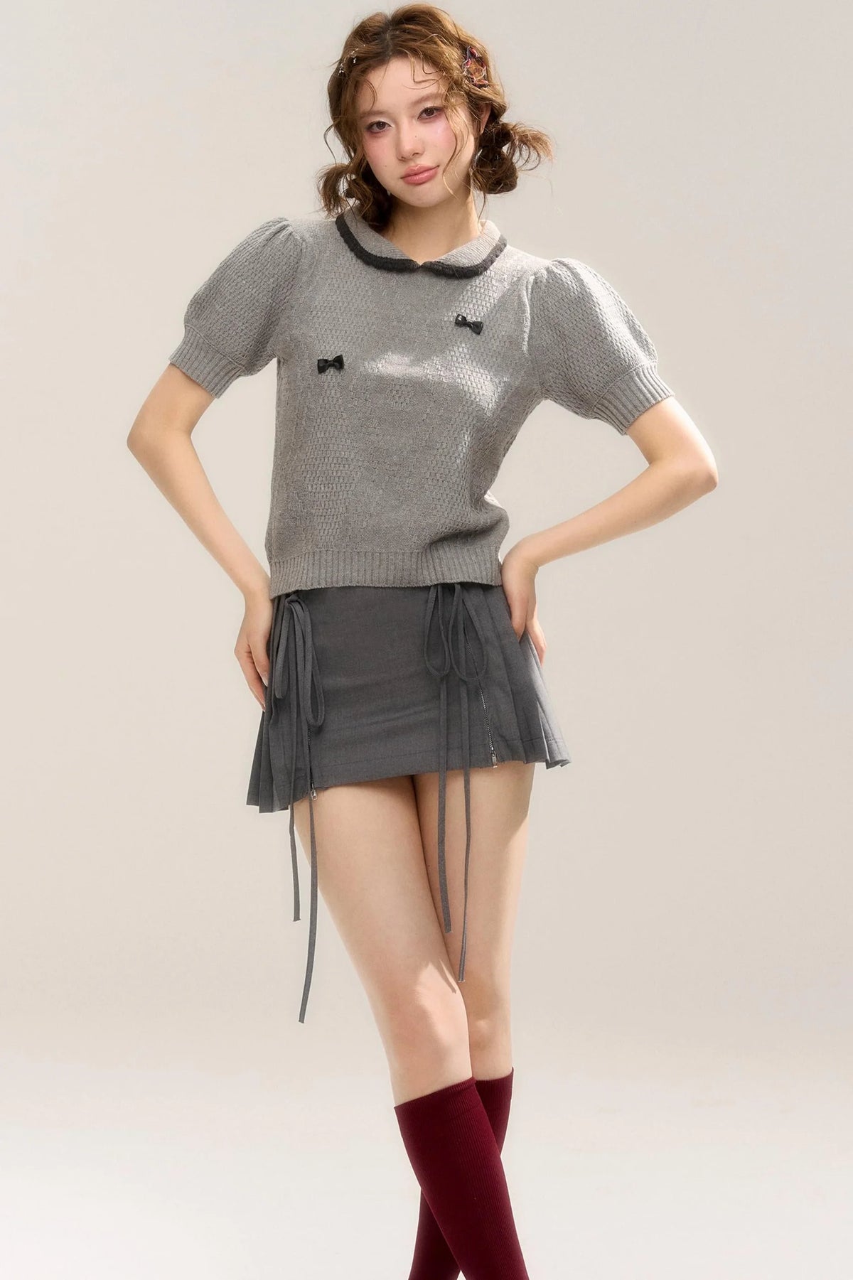 Butterfly Zipper Pleated Skirt