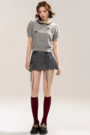 Butterfly Zipper Pleated Skirt
