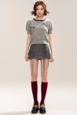 Butterfly Zipper Pleated Skirt